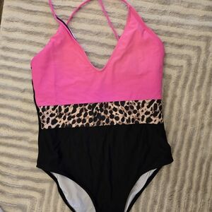 Pink Lily Pink and Black One Piece Swimsuit